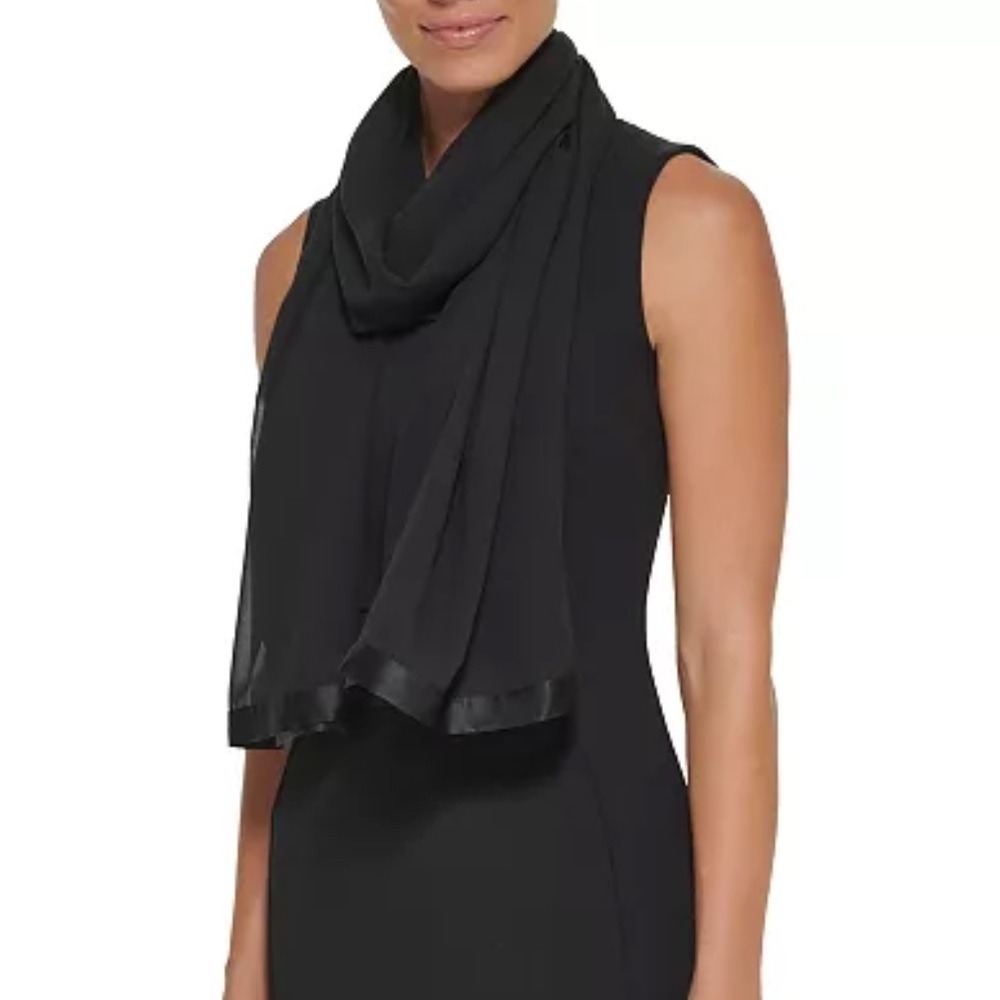 NWT DKNY Black Sleek shear trimmed Wrap scarf prom dressy fancy